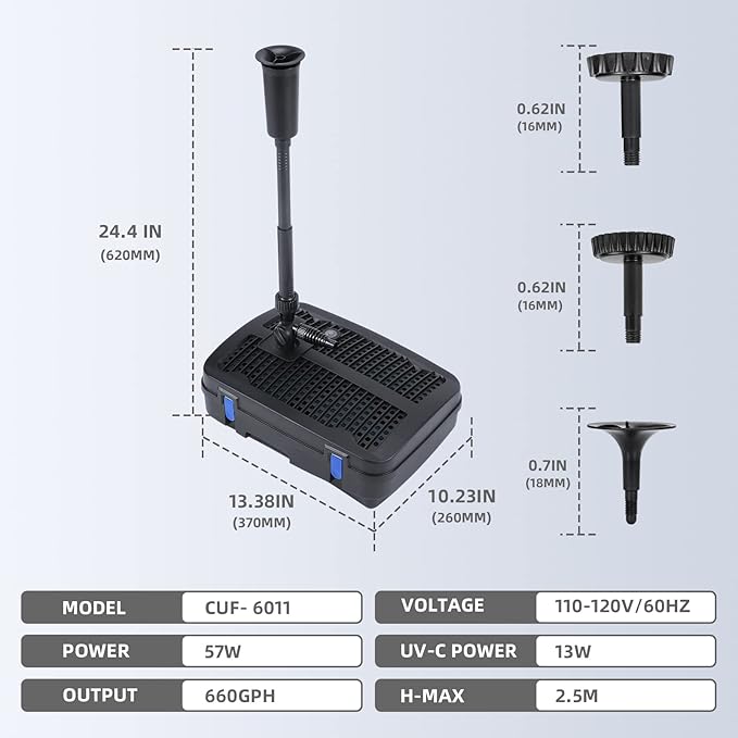 Anbull Pond Filter for Outdoor Ponds, 110V/57W 790GPH Submersible Water Fountain Pump, All-in-One Pond Filter System with 13W UV-C Lamp for Clearing Pond Garden Fish Tank Aquarium