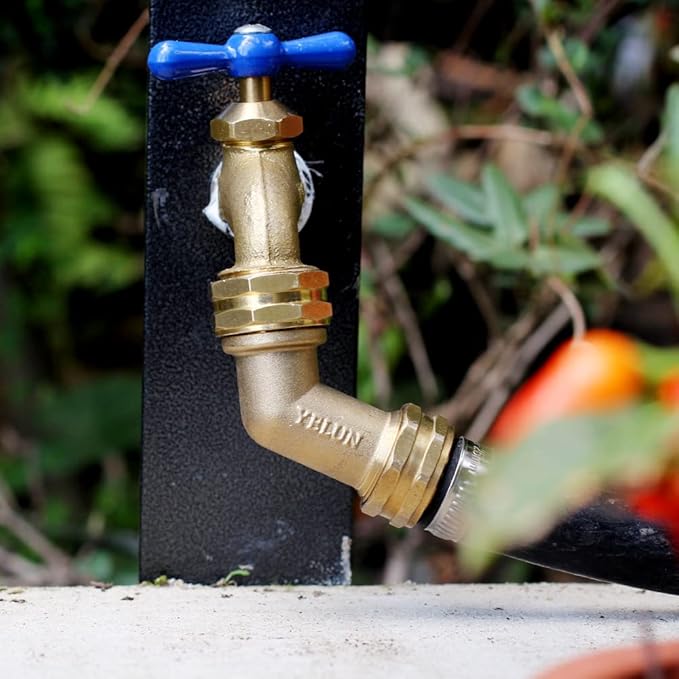 Garden Hose Elbow Connector 45 Degree Solid Brass Pipe Fittings -Eliminates Stress and Strain On RV Water Intake Hose Adapter 3/4" FHT x 3/4" MHT (45 Degree Hose Elbow)