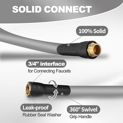 YOTOO Heavy Duty Hybrid Garden Water Hose 5/8-Inch by 100-Feet 150 PSI Kink Resistant, Flexible with Swivel Grip Handle and 3/4" GHT Solid Brass Fittings, Gray
