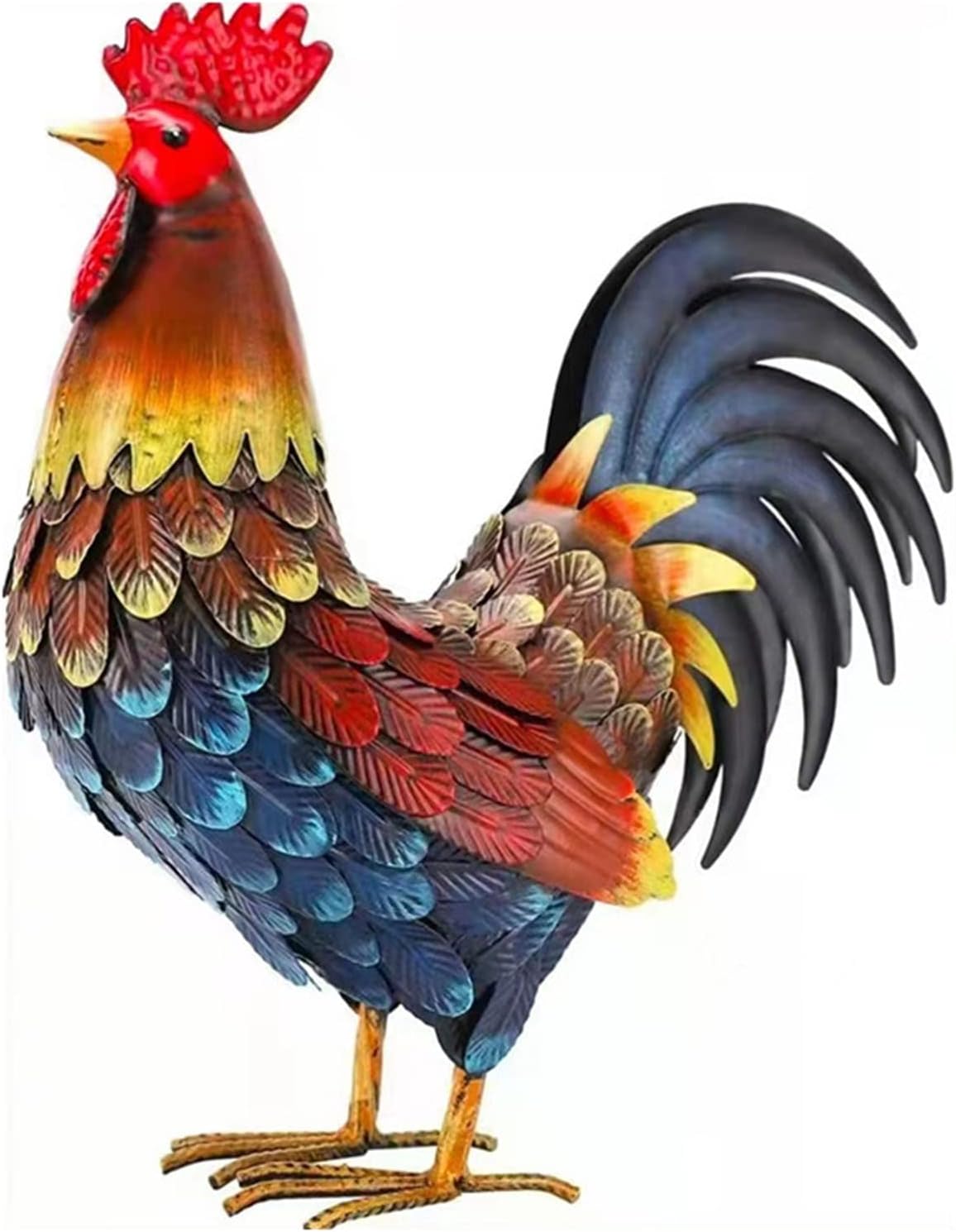 Metal Rooster Decor， Chicken Animal Yard Art Lawn Ornament Figurines Artwork for Outdoor, Patio,Backyard and Home Kitchen Decoration (red)