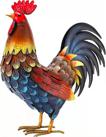 Metal Rooster Decor， Chicken Animal Yard Art Lawn Ornament Figurines Artwork for Outdoor, Patio,Backyard and Home Kitchen Decoration (red)