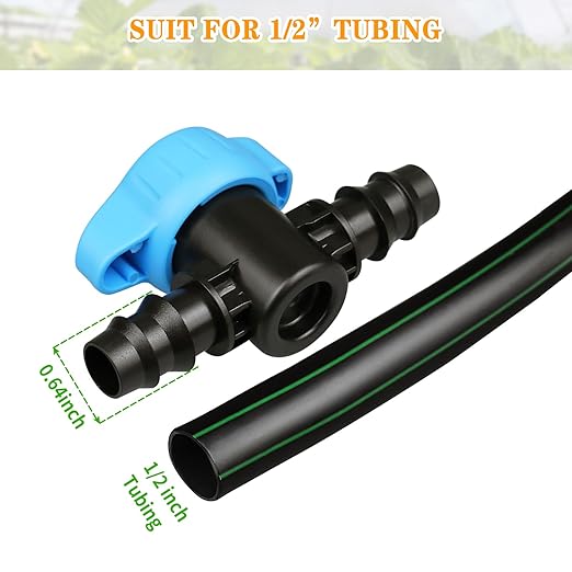 5 Pack 1/2 Inch Drip Irrigation Valve: 1/2 in. in-Line Shut Off Valves for 1/2 Inch Drip Irrigation Tubing (.570-.620" ID) Barbed Cut Off Switch Valve for Garden Irrigation System
