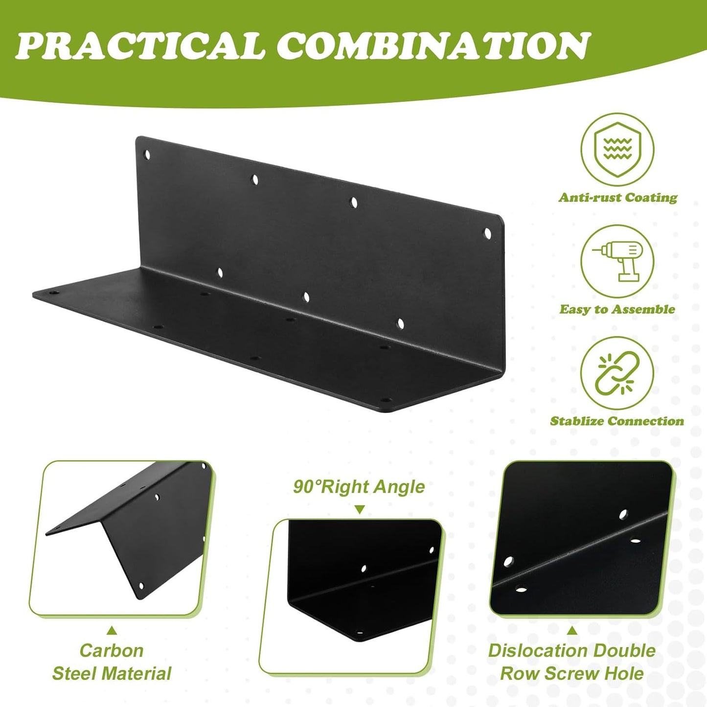 6 Packs Raised Beds Corner Brackets 11 in Metal L Brackets for with Screws Black Angle Corner Bracket Connectors 11" x 3" x 3" for Wood Flower Box Angle Brace Black