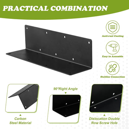 6 Packs Raised Beds Corner Brackets 11 in Metal L Brackets for with Screws Black Angle Corner Bracket Connectors 11" x 3" x 3" for Wood Flower Box Angle Brace Black
