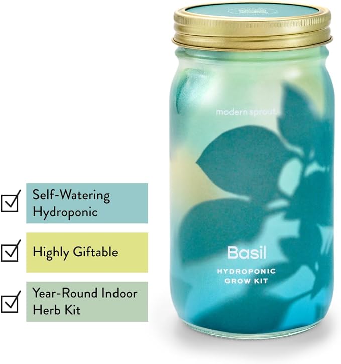 Modern Sprout Mason Garden Jar - Self-Watering Hydroponics Growing System Kit with Organic Herb Seeds - Jar Planter for Indoor Herb Garden - Seed Starter Kit - Home Decor & Gifting - Basil+Parsley