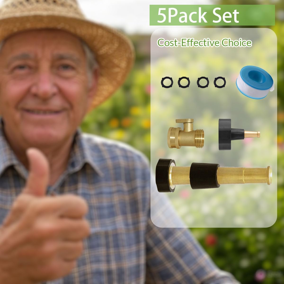 Garden Hose Nozzle Bundle with Shut-Off Valve Set High-Pressure Heavy Duty Brass Adjustable Spray 3/4" GHT for Patio Garden Hose Sprayer (3PackSet)