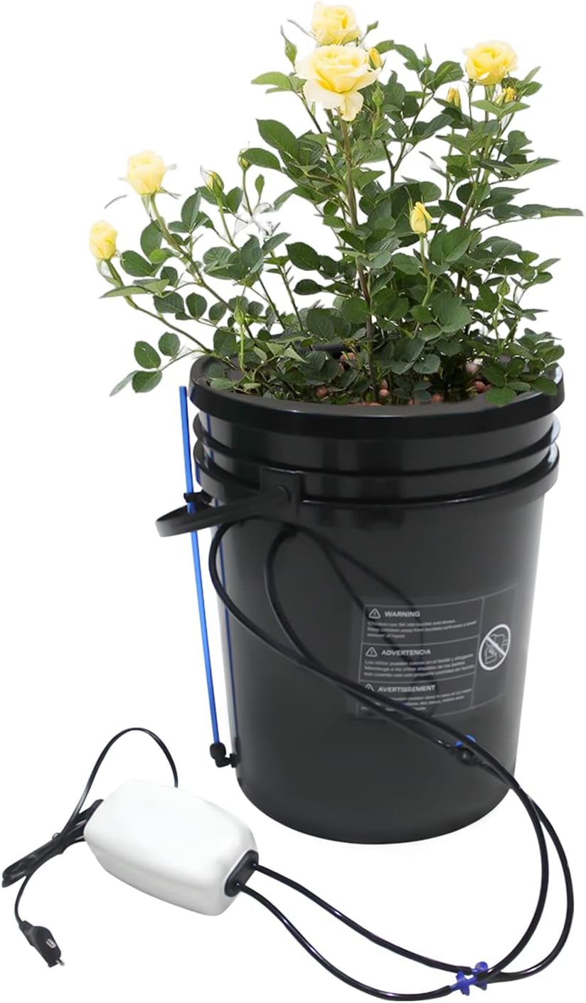 DWC Hydroponics Growing Bucket, Self-Watering Plant Grower, Indoor Garden with Air Pump, Includes Clay Pebbles and 5 Gallon Bucket for Vegetables, Flowers