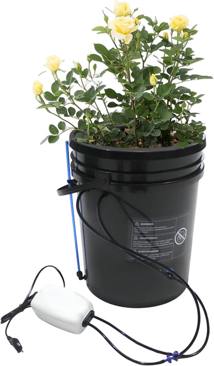 DWC Hydroponics Growing Bucket, Self-Watering Plant Grower, Indoor Garden with Air Pump, Includes Clay Pebbles and 5 Gallon Bucket for Vegetables, Flowers