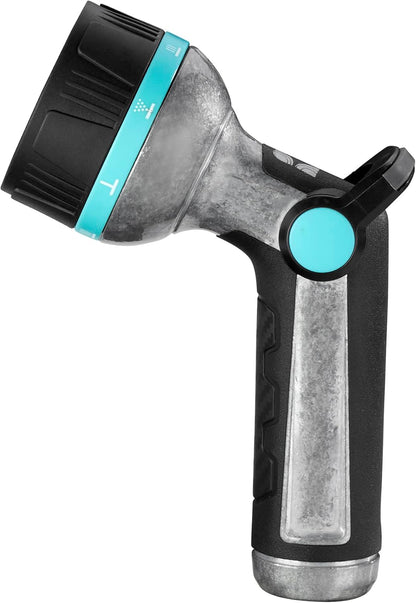Heavy Duty High Pressure Metal 8 Pattern Hose Nozzle 500011 with Thumb Control and Extended Handle Comfort Grip by New England Garden Tools for Cleaning, Watering Plants & Yards, Washing Cars & Pets