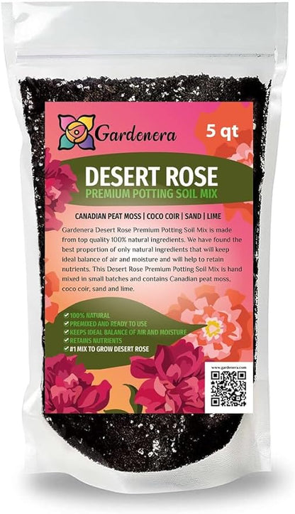 Premium Desert Rose Potting Soil by Gardenera - Unlock The Beauty of Your Adenium Plants - 5 QUARTS
