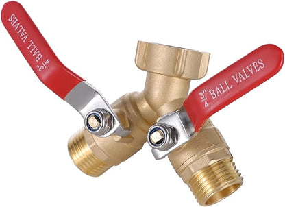 Garden Hose Splitter Full Flow, Brass Hose Splitter 2 Way Heavy Duty, Garden Hose Y Valve Hose Splitter with Shut off Valve, Outdoor Faucet Splitter Hose Connector, 3/4" GHT Threads