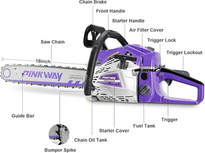 2-cycle 63CC Chainsaw Saw Gas Powered 20" Chain Saws Cordless Petrol Saw Handheld Chainsaw with 2 Chains and Bars for Cutting Wood Trees Branches，63CC-K