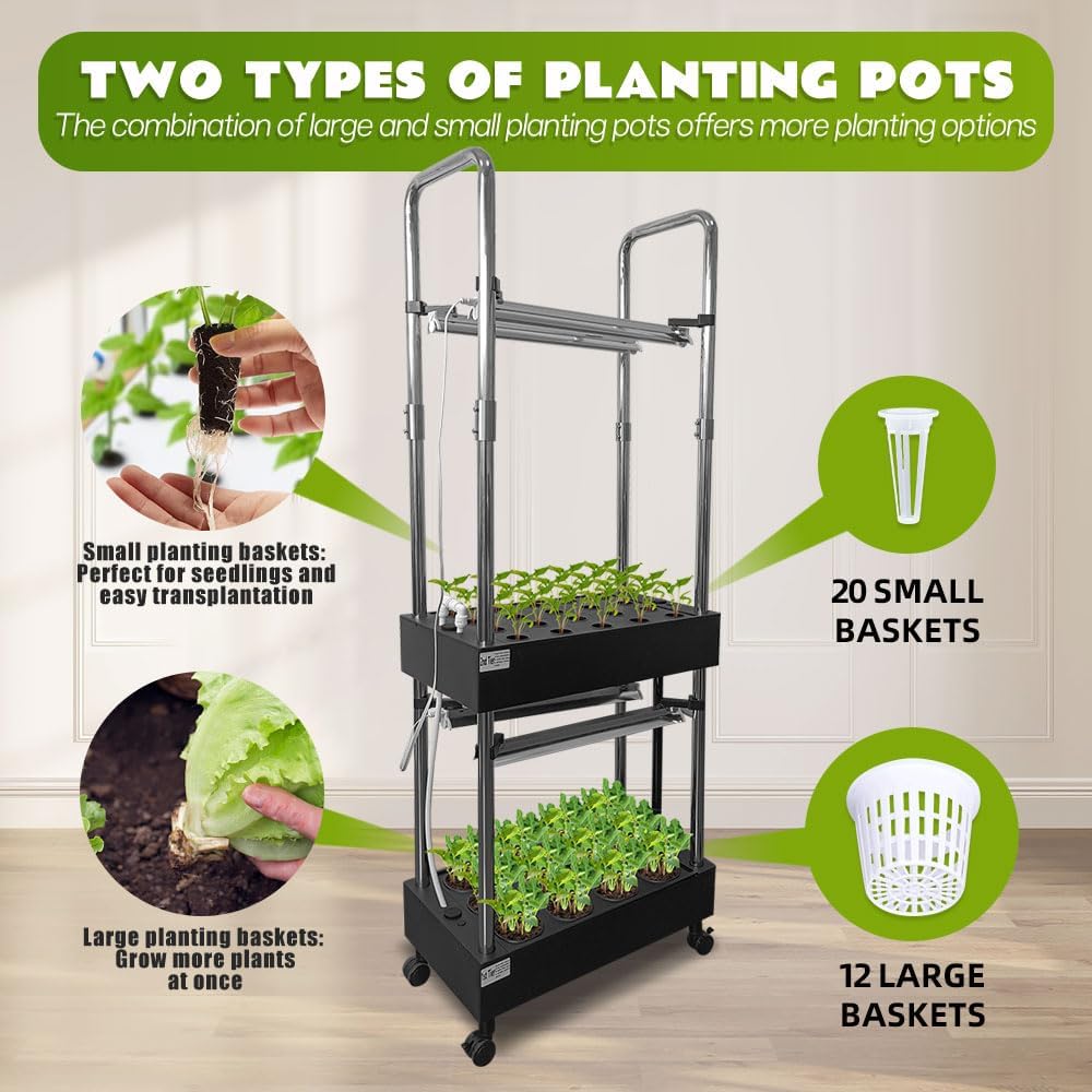 Upgraded Hydroponics Growing System, 2-Tier Indoor Hydroponic Garden with 32 Pods, Auto Water Circulation,Adjustable LED Grow Light, Smart Indoor Garden for Herbs, Vegetables, Climbing Plants