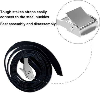 Eurmax USA Trampoline Stakes Heavy Duty Trampoline Parts Corkscrew Shape Steel Stakes Anchor Kit with T Hook for Trampolines -Set of 4 Bonus 4 Strong Belt,Black