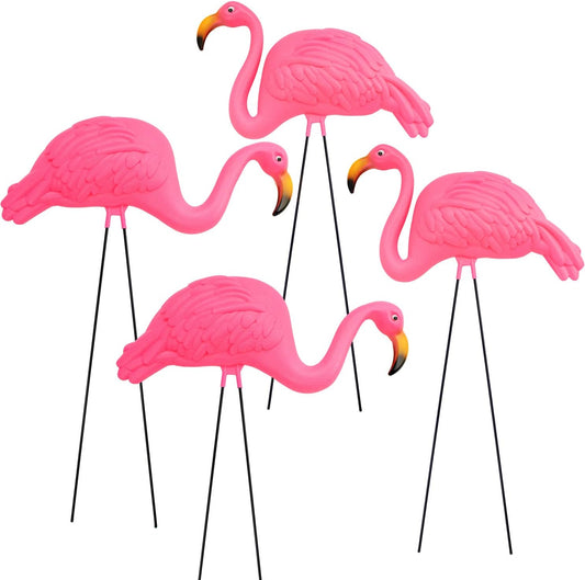 GiftExpress Pink Flamingos Yard Decorations - 4 Pack Extra Large 24" Tall Plastic Flamingo Statue w/Metal Stakes - Lawn Ornaments & Garden Decor for Outdoor Parties