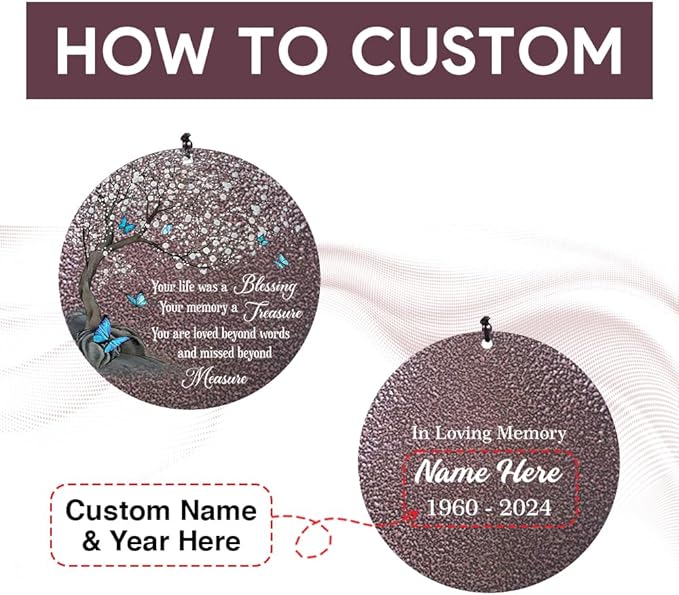 Personalized Wind Chimes, Blue Butterfly Sympathy Wind Chime, in Loving Memory for Loss of Loved Dad/Mom, Metal Large Memorial Condolences Gifts, 36inch Deep Tone Wind Chime