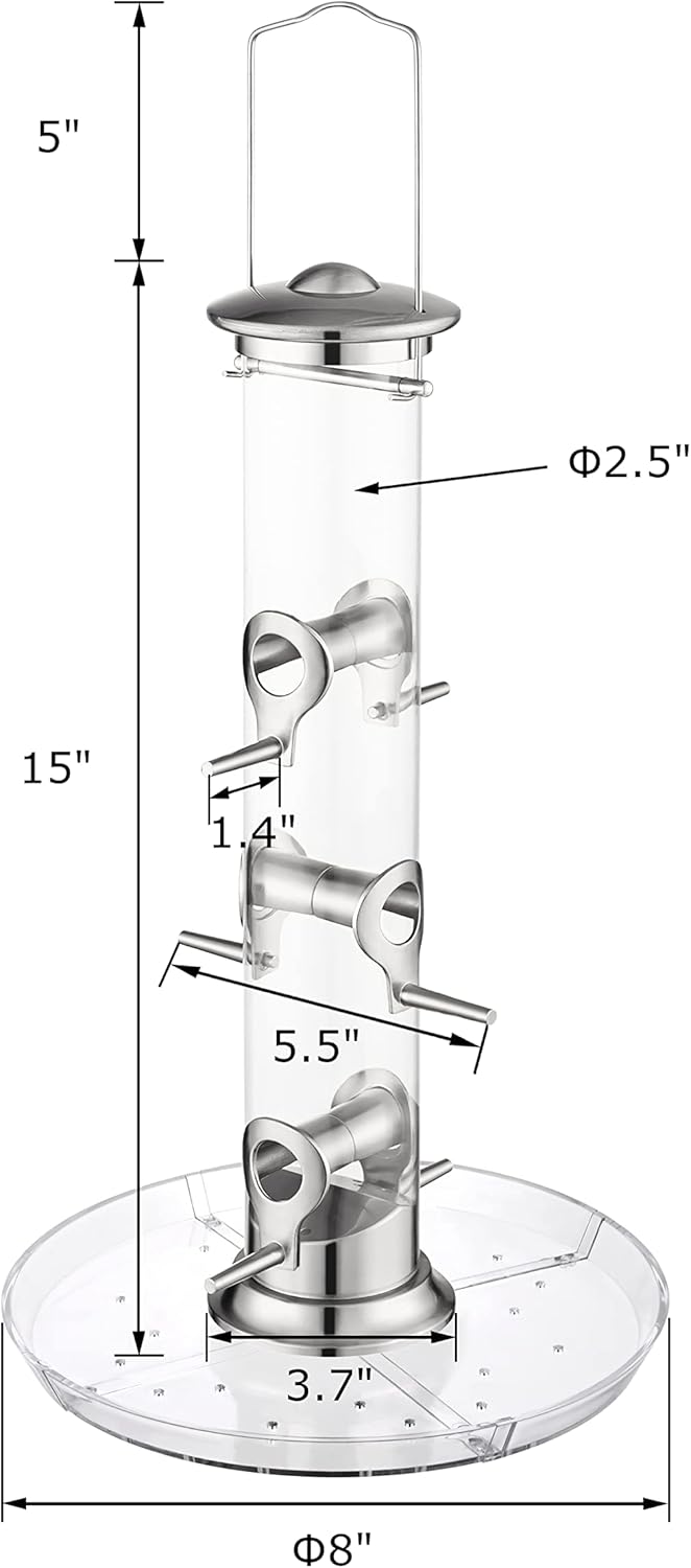 iBorn Bird Feeders Seed Catcher for Outside Hanging 6 Port Bird Feeder for Cardinal Birds Aluminium Metal,Brushed Nickle Finishing 14 Inch 6 Port (Seed is not Included)