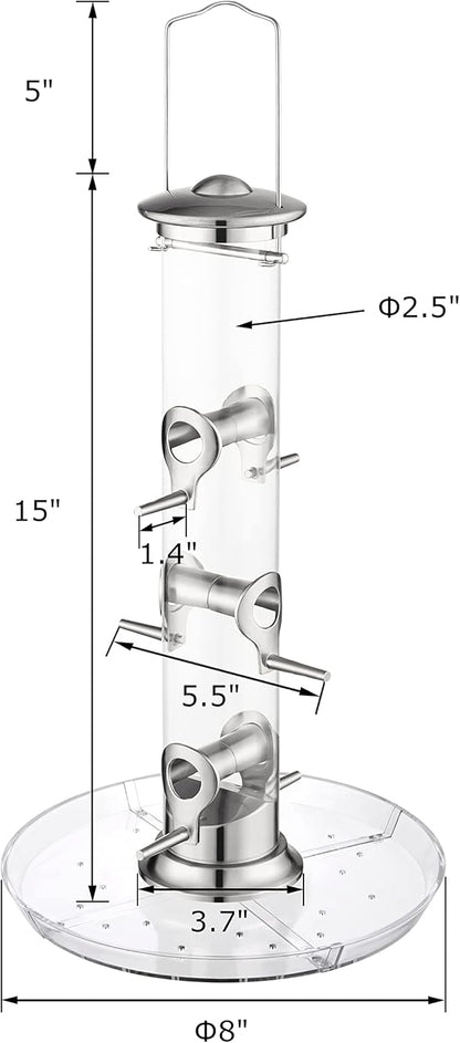 iBorn Bird Feeders Seed Catcher for Outside Hanging 6 Port Bird Feeder for Cardinal Birds Aluminium Metal,Brushed Nickle Finishing 14 Inch 6 Port (Seed is not Included)