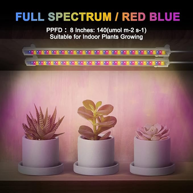 Grow Lights for Indoor Plants Full Spectrum, Grow Light Strips with Auto Timer 3/6/12 H, Plant Lights with Red Blue White LEDs, 3 Lighting Modes,5 Dimmable Levels, 2 Packs,Updated Controller