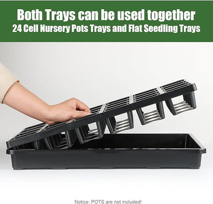 24 Cell Nursery Pots Trays (17"x11"x2") with Plastic Flat Seed Starter Trays, Durable Carrying Seedling Starter Tray, Reusable Planting Trays for Holding 2.7 inch Nursery Pots, 3 Sets Combo