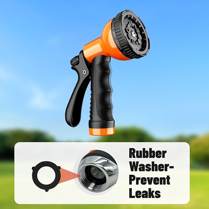 Garden Hose Nozzle Sprayer 10 Watering Patterns Spray Nozzles Heavy Duty Hose Head Lightweight Hose Attachment Orange