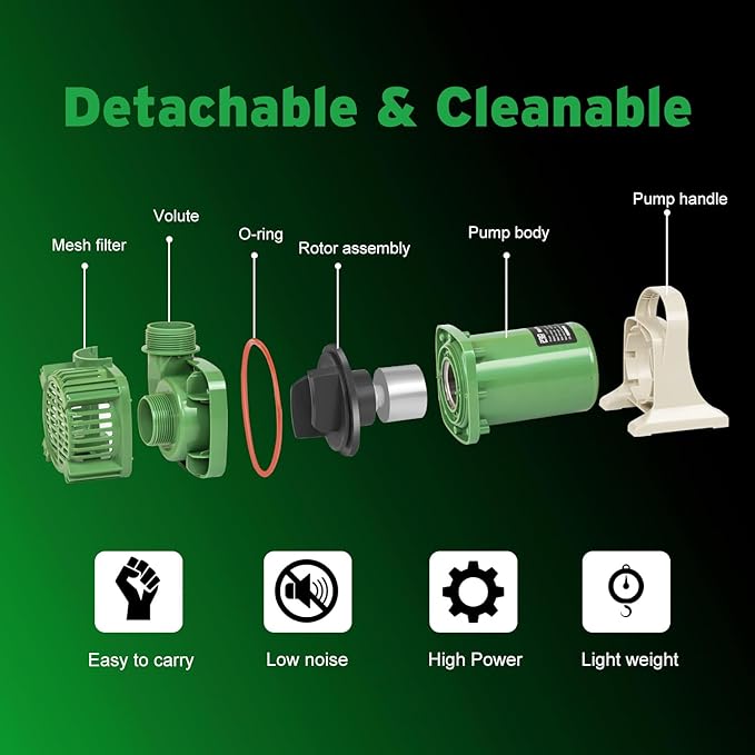 Prostormer 1/3HP Submersible Pond Pump, 3300GPH High Flow Water Pump with 16ft Lift Height, Garden Pumps, for Ponds, Fountains, Waterfalls, Hydroponics, Fish Tanks, Indoor & Outdoor Use