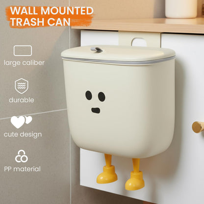 9L Kitchen Compost Bin for Countertop or Under Sink - Hanging Small Trash Can with Lid for Cupboard/Bathroom/Bedroom/Office/Camping, Mountable Indoor Compost Bucket (White)