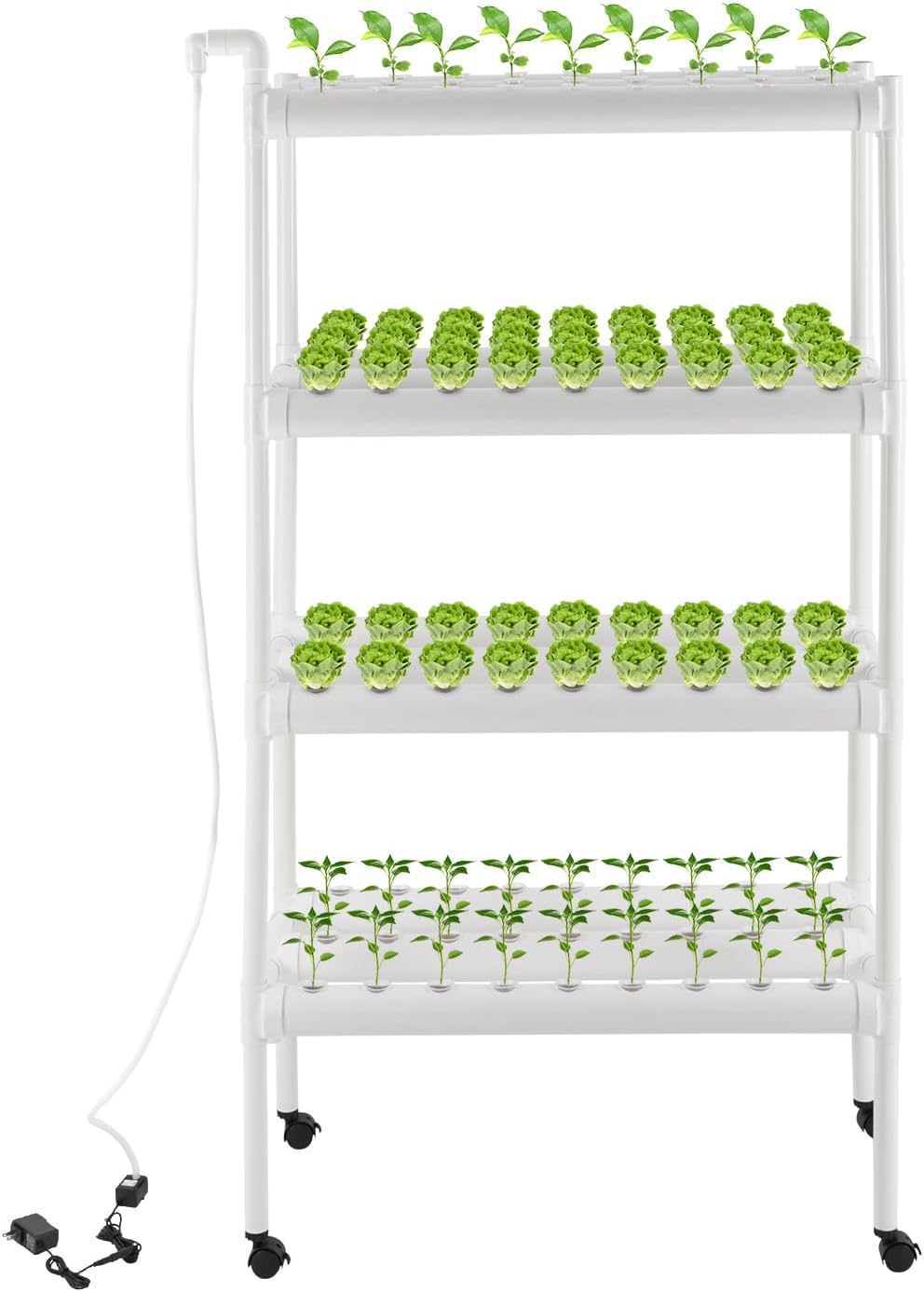 Hydroponics Growing System with Water Pump and Timing, 4 Layers Hydroponic Vegetable Growing Kit 108 Sites Food-Grade PVC-U Pipes for Fruits, Vegetables, Herbs