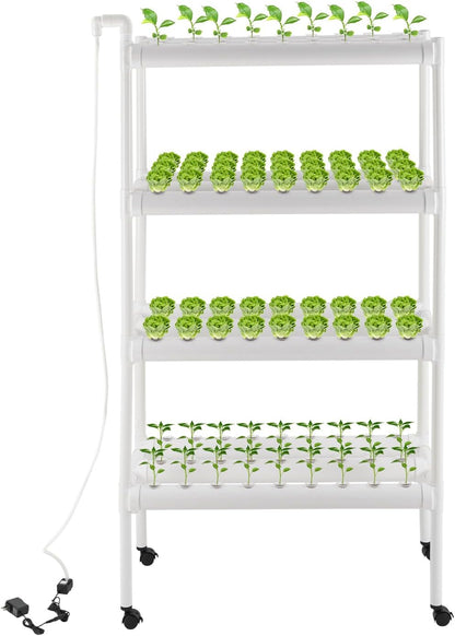 Hydroponics Growing System with Water Pump and Timing, 4 Layers Hydroponic Vegetable Growing Kit 108 Sites Food-Grade PVC-U Pipes for Fruits, Vegetables, Herbs