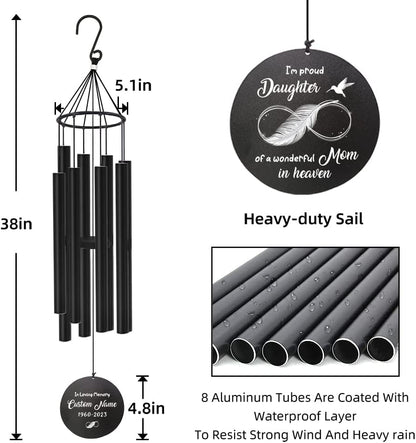 Personalized 36" Healing Memorial Wind Chimes for Outside, Bereavement Gift of Comfort for Loss of Mother, Father or Husband, A Soothing Remembrance for Your Garden and Patio