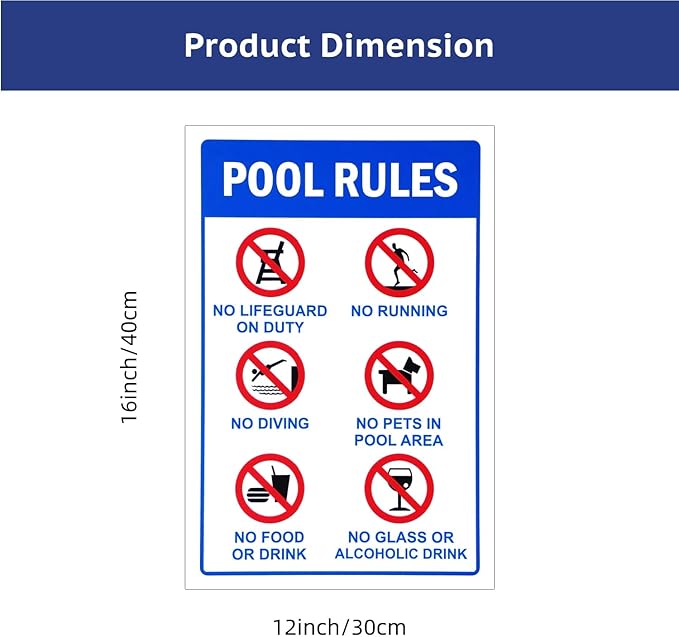Tinplate Pool Rules Signs - 16x12in Funny Outdoor Metal Decor for Backyards, Swimming Pools & Safety Reminders