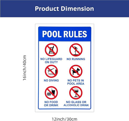 Tinplate Pool Rules Signs - 16x12in Funny Outdoor Metal Decor for Backyards, Swimming Pools & Safety Reminders