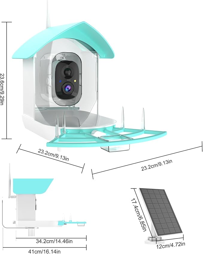 Smart Bird Feeder with Camera,AI Identify Birds Breed,Solar Powered WiFi FHD 2K Live View Camera,Auto Capture Video,Backyard Garden Bird Watching,Motion Detection,Cloud and SD Card Storage,Blue