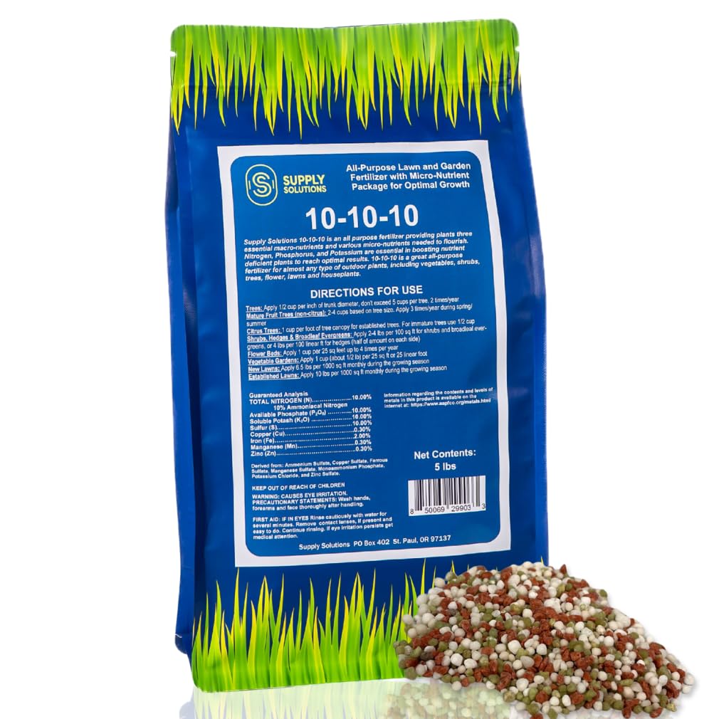 Supply Solutions 10-10-10 Complete Lawn & Garden Granular Fertilizer with Micronutrients – Balanced NPK Plant Food for Soil Health, Blooms & Roots – Safe for Vegetables, Fruits, Lawns (5 Pounds)