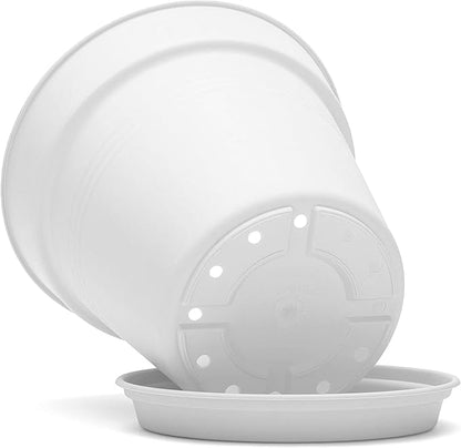 Mintra Home Garden Pots 4pk - Flowers, Herbs, Plants, Indoor, Outdoor, Colorful, Wholesale, Bulk (White, 19cm Diameter (7.5in))