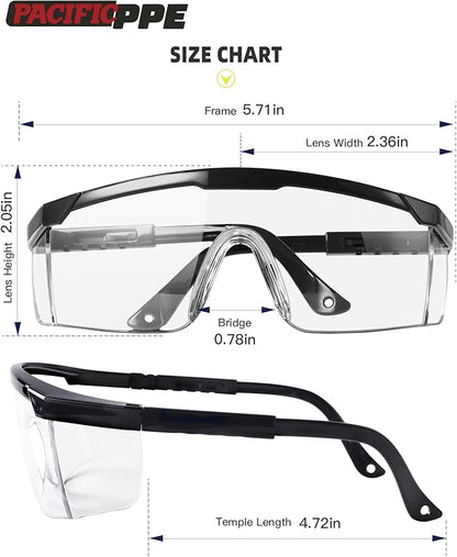 PACIFIC PPE 2 Pack Safety Glasses for Men and Women, ANSI Z87 Anti-fog Eyewear with Scratch Resistant Clear Wraparound Lenses, Adjustable Lab Goggles, UV Protection