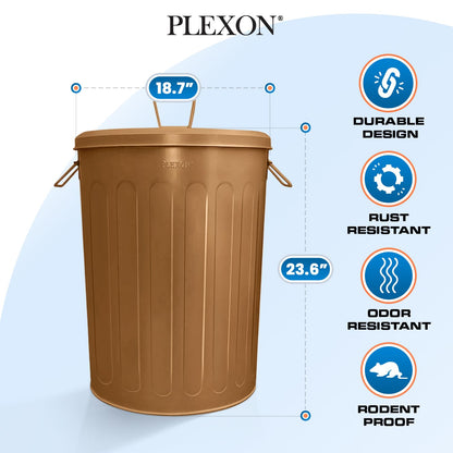 Plexon Large Metal Trash Can with Lid 20 Gallon, Decorative Outdoor Trash Can Heavy Duty Galvanized Metal Bucket with Lid for Garage Workshop Ash Storage Farmhouse, Copper