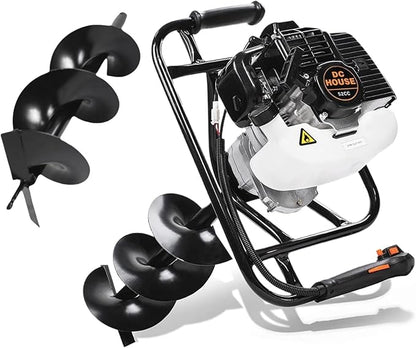 DC HOUSE 52cc 1800W Gas Powered Earth Auger EPA Certified Post Hole Digger, with Drill Bit 12 inch, Mixing Ratio 30:1, for Fence, Farmland and Garden