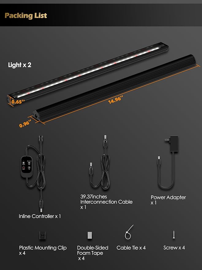 Smart Grow Light for Indoor Plants,3500K Full Spectrum LED Plant Light Strips with 3/9/12H Auto Timer,Stepless Dimming,Modular Design，Plug and Play (Black, 2 Pack 16W)