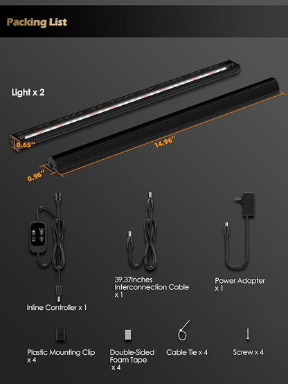 Smart Grow Light for Indoor Plants,3500K Full Spectrum LED Plant Light Strips with 3/9/12H Auto Timer,Stepless Dimming,Modular Design，Plug and Play (Black, 2 Pack 16W)