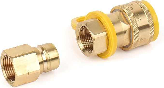 Natural Gas Quick Connect Fitting,2PCS 3/4 Solid Brass Quick Release Fittings for BBQ Grill, RV, Propane or Natural Gas Hose (3/4 Gas Quick Connect)