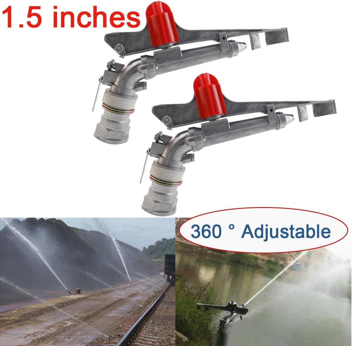 1.5‘’ Agriculture Farm Irrigation Sprinkler Lawn Sprinkler Irrigation Spray Gun Large-Area Watering Spray 360° Rotary Farm Lawn Garden Irrigation 2Pcs(1.5inch)