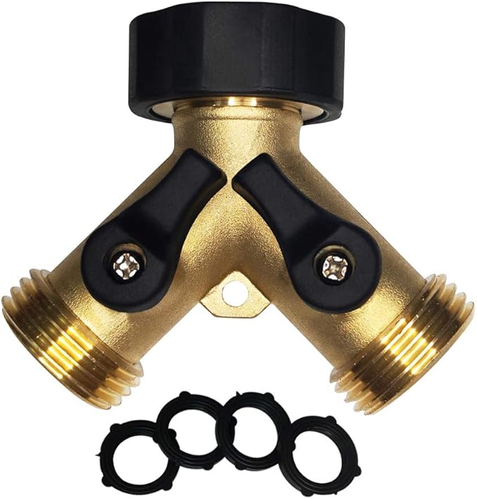 HQMPC Hose Splitter 2 Way Brass Y Valve +3/4" GHT Thread Extra 4 Pressure Washers
