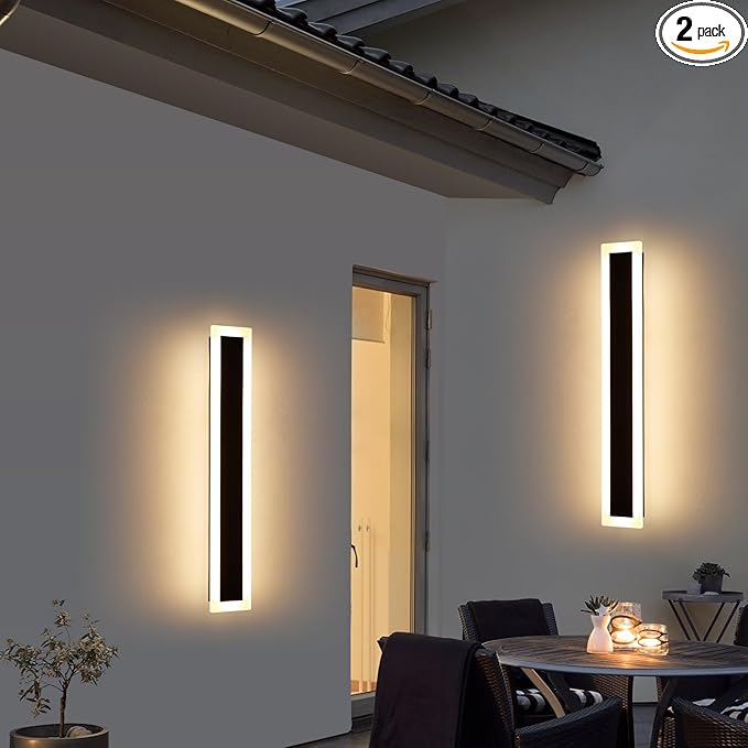 Upgrade Widened 2 Pack Long LED Wall Light, 31.4inch Modern Wall Sconce, 31W, 3000K Warm White, IP65 Waterproof, White Acrylic, Outdoor Wall Mount Light Fixture for Patio, Garage, Entryway, Fence