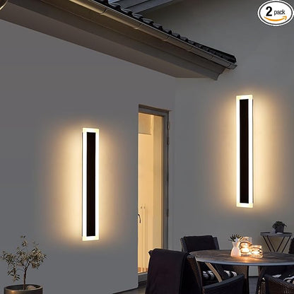 Upgrade Widened 2 Pack Long LED Wall Light, 31.4inch Modern Wall Sconce, 31W, 3000K Warm White, IP65 Waterproof, White Acrylic, Outdoor Wall Mount Light Fixture for Patio, Garage, Entryway, Fence