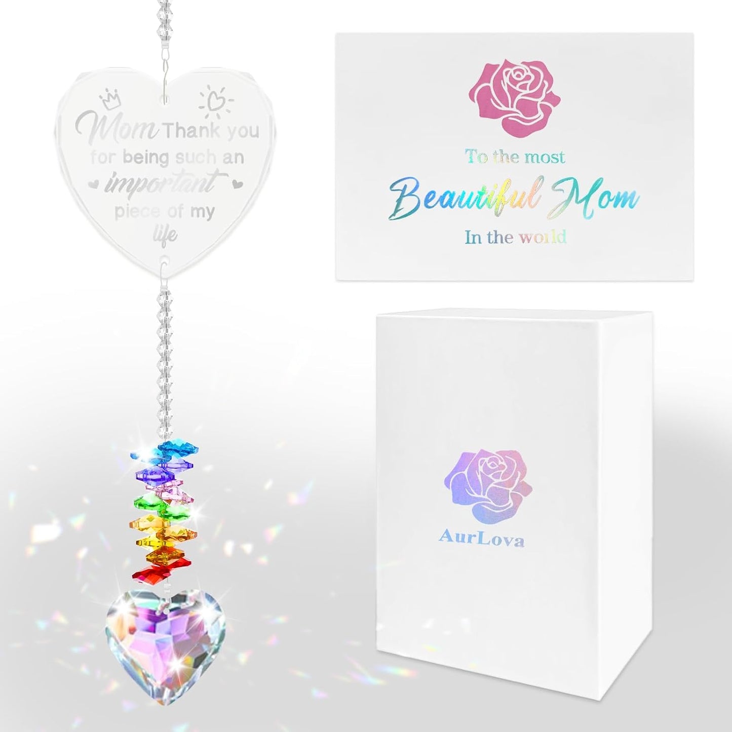 Gifts for Mom from Daughter and Son, Crystal Suncatcher Gift for Mother, Mom Gifts for Birthday Thanksgiving Christmas Mother's Day