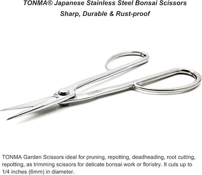 TONMA Satsuki Bonsai Scissors [Made in Japan] Professional 8.5 inch Garden Bonsai Tools Japanese Stainless Steel Hasami Pruning Scissors with Micro Serrated, Mirror Finish Process