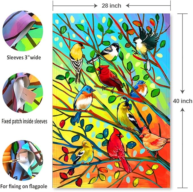 Tree Bird House Flag 28x40 Inch Double Sided Welcome Holiday Yard Outdoor Decoration