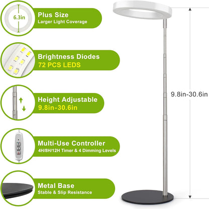LORDEM Grow Light, LED Plant Light for Indoor Plants Growing, Full Spectrum Desk Growth Lamp with Automatic Timer for 4H/8H/12H, 4 Dimmable Levels, Height Adjustable 9.8"-30.6", Pack of 2