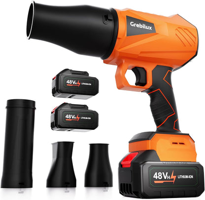 Leaf Blower Cordless, 48V Dual Batteries, 30000 RPM Turbo Jet Blower with Extended Nozzles, Premium Lightweight Handheld Set for Lawn Care, Leaf/Car/Snow/Dust Cleaning in Patio & Yard